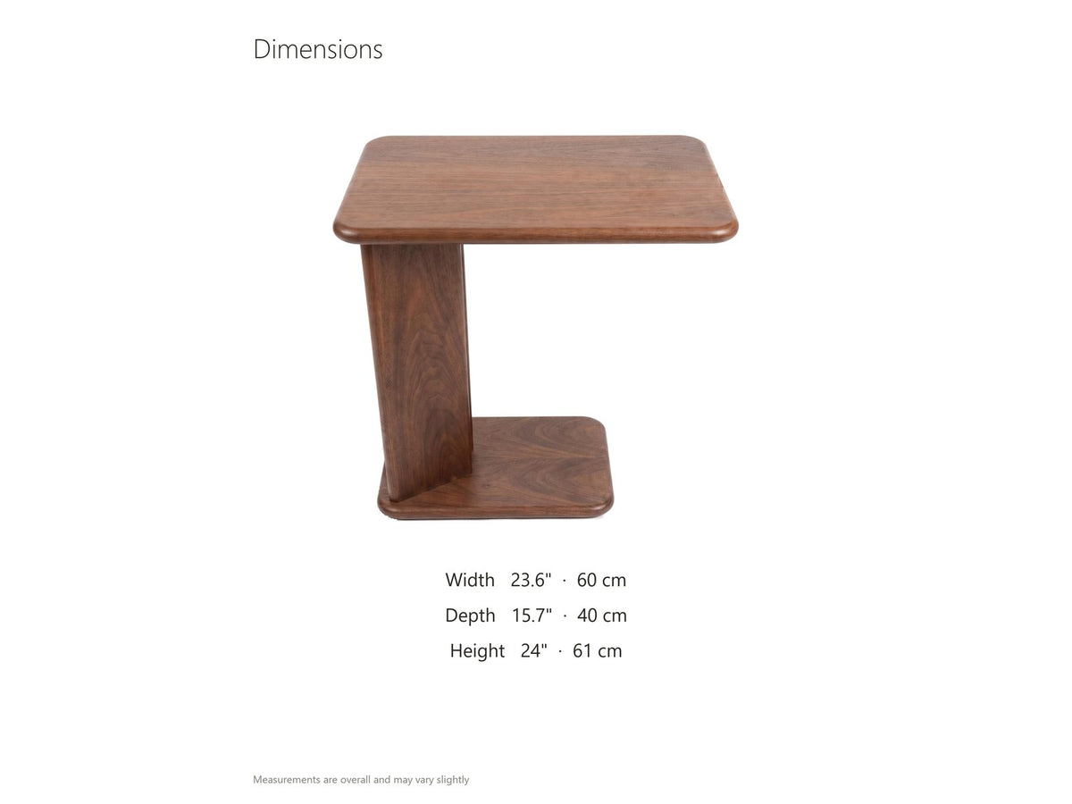 Cutrofiano Walnut Veneer C-Shaped Side Table dimensions: 23.6 in wide, 15.7 in deep, 24.0 in high