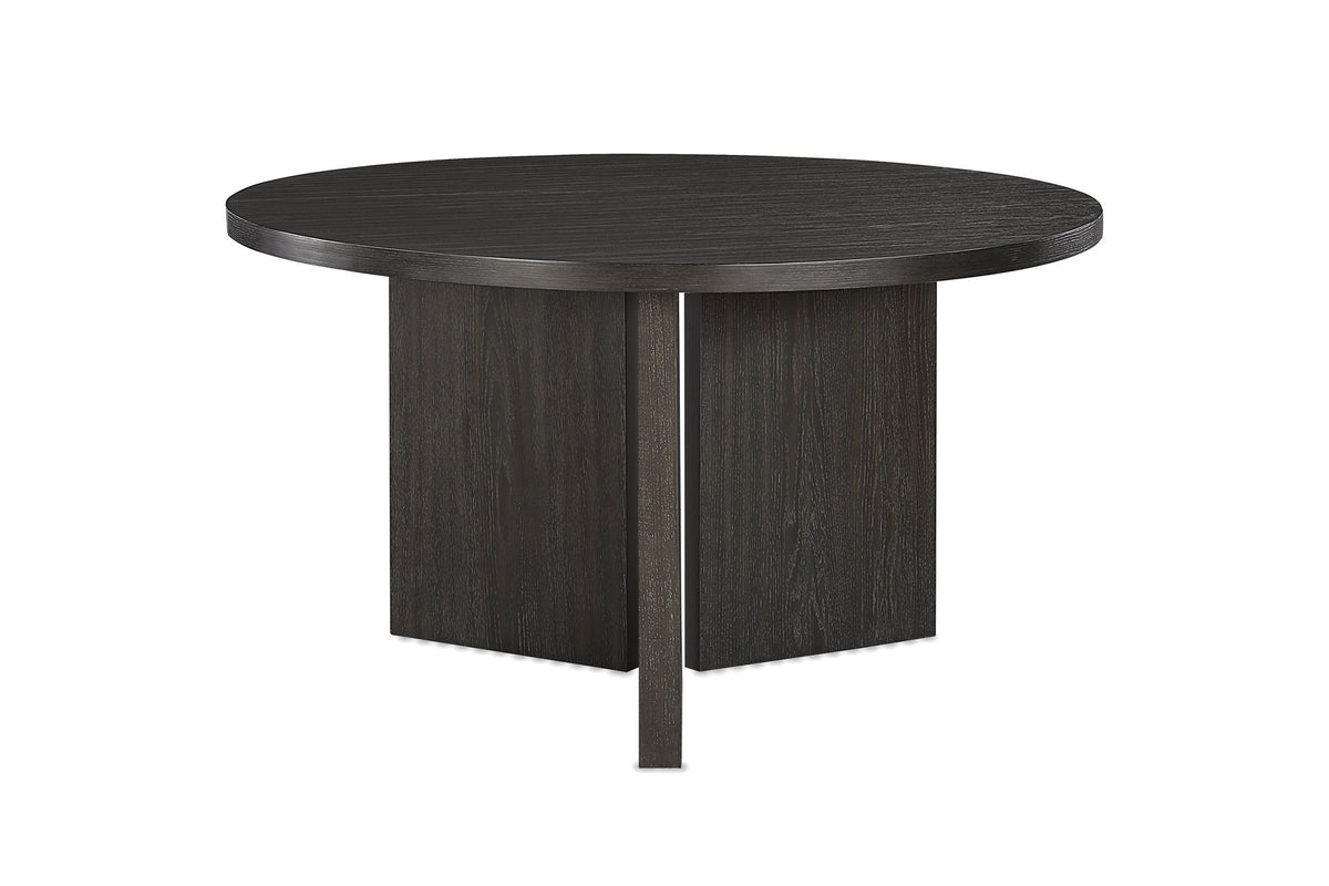 Davoli 54-Inch Round Ebony Oak Veneer Pedestal Dining Table on a white background