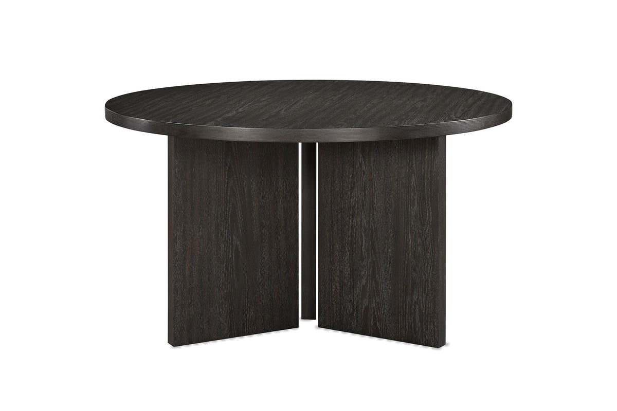 Davoli 54-Inch Round Ebony Oak Veneer Pedestal Dining Table, front view