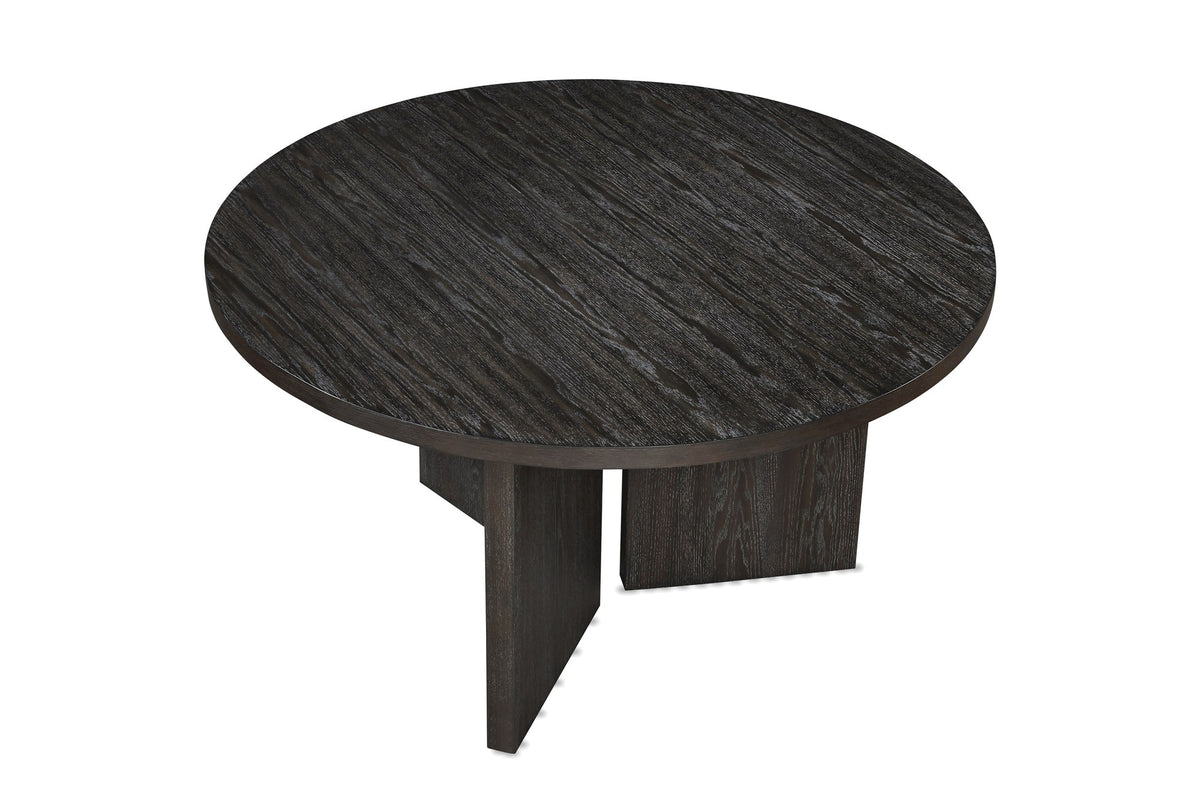 Davoli 54-Inch Round Ebony Oak Veneer Pedestal Dining Table, side view