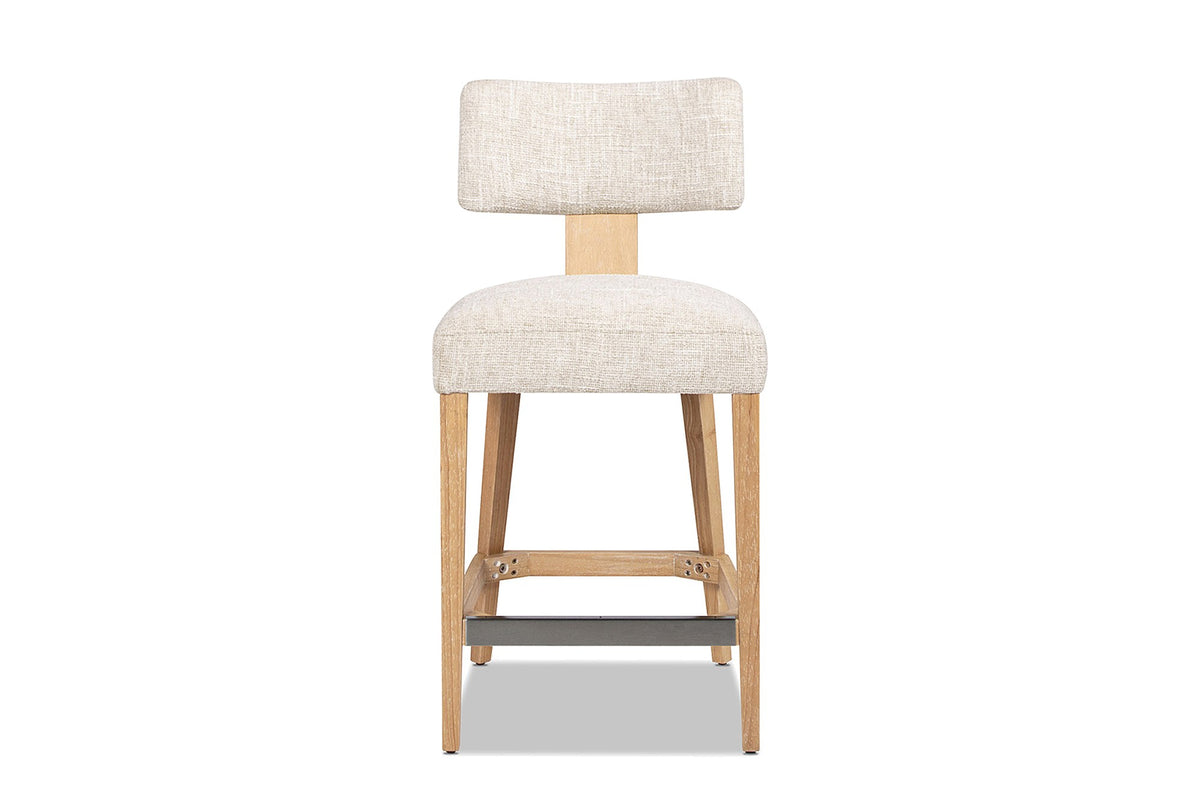 Dipignano 27-Inch T-Back Chenille and Wood Counter Stool (Set of 2), front view