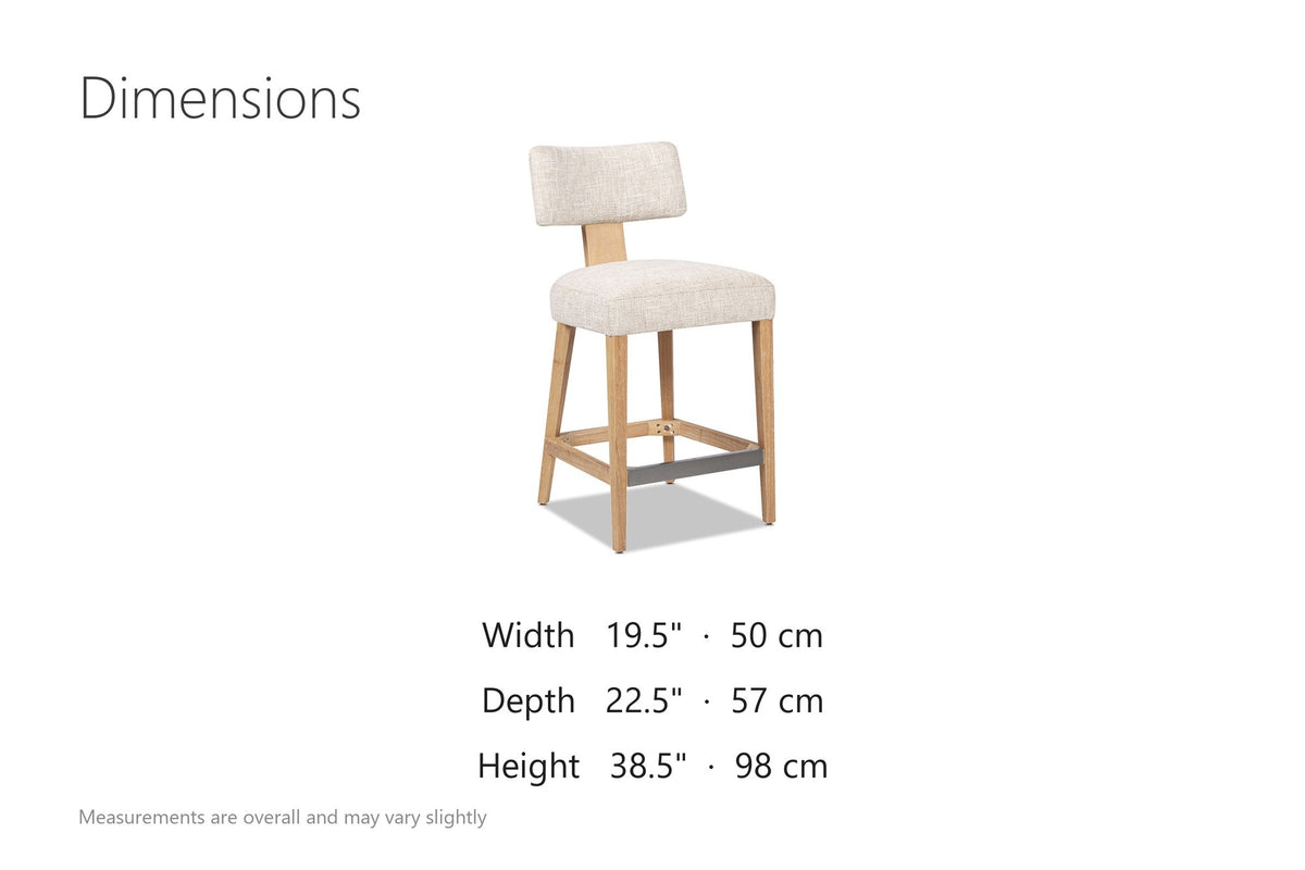 Dipignano 27-Inch T-Back Chenille and Wood Counter Stool (Set of 2) dimensions