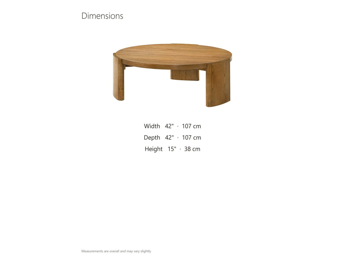 Dogliani 42-Inch Round Walnut-Stained Oak Veneer Coffee Table dimensions: 42.0 in wide, 42.0 in deep, 15.0 in high