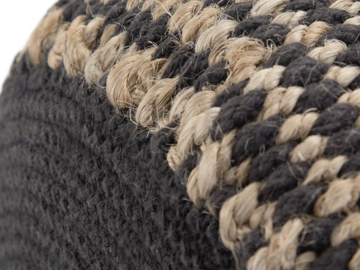Close-up of the Dolceacqua Natural Braided Jute Round Pouf: base