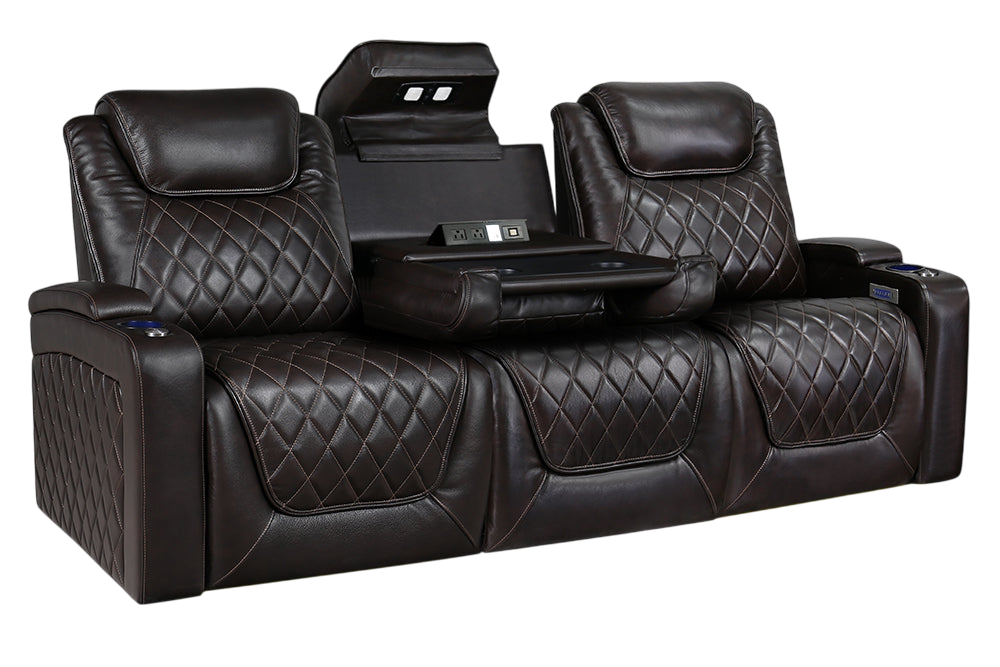 Valencia Oslo XL Console Leather Home Theater Seating Row of 3 Dropdown Center, Dark Chocolate