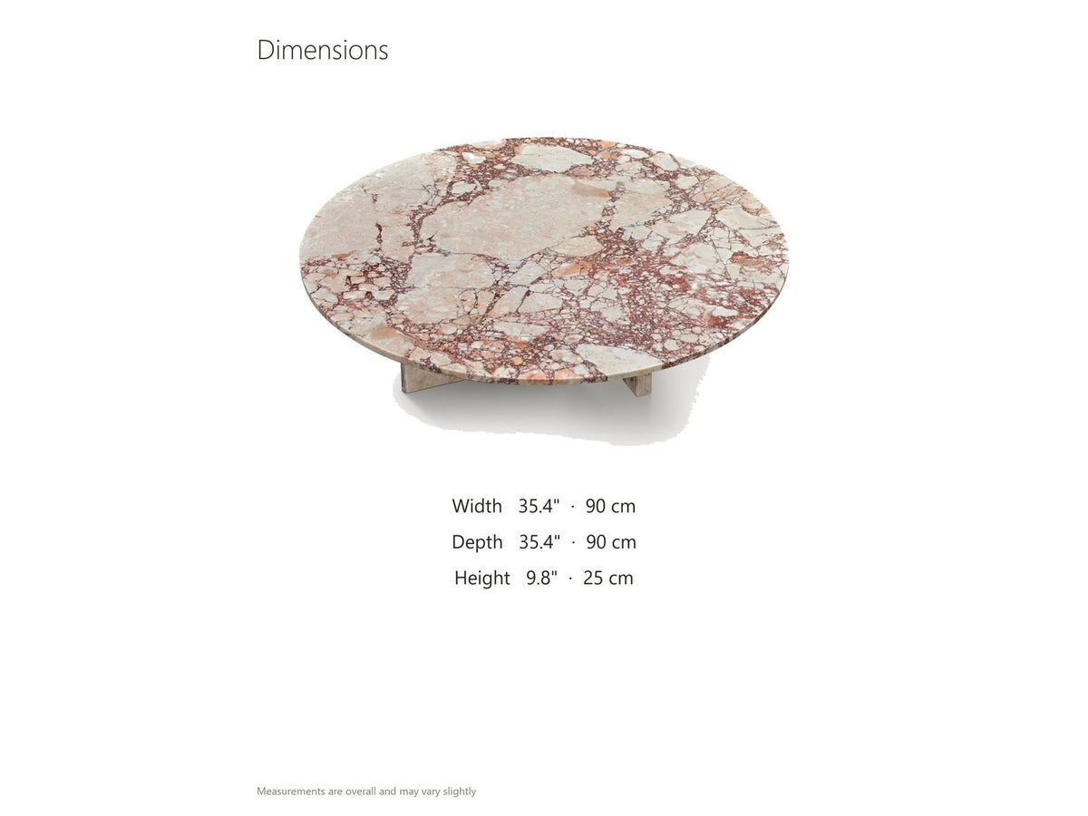 Elba Rosa Marble Coffee Table dimensions: 35.4 in wide, 35.4 in deep, 9.8 in high