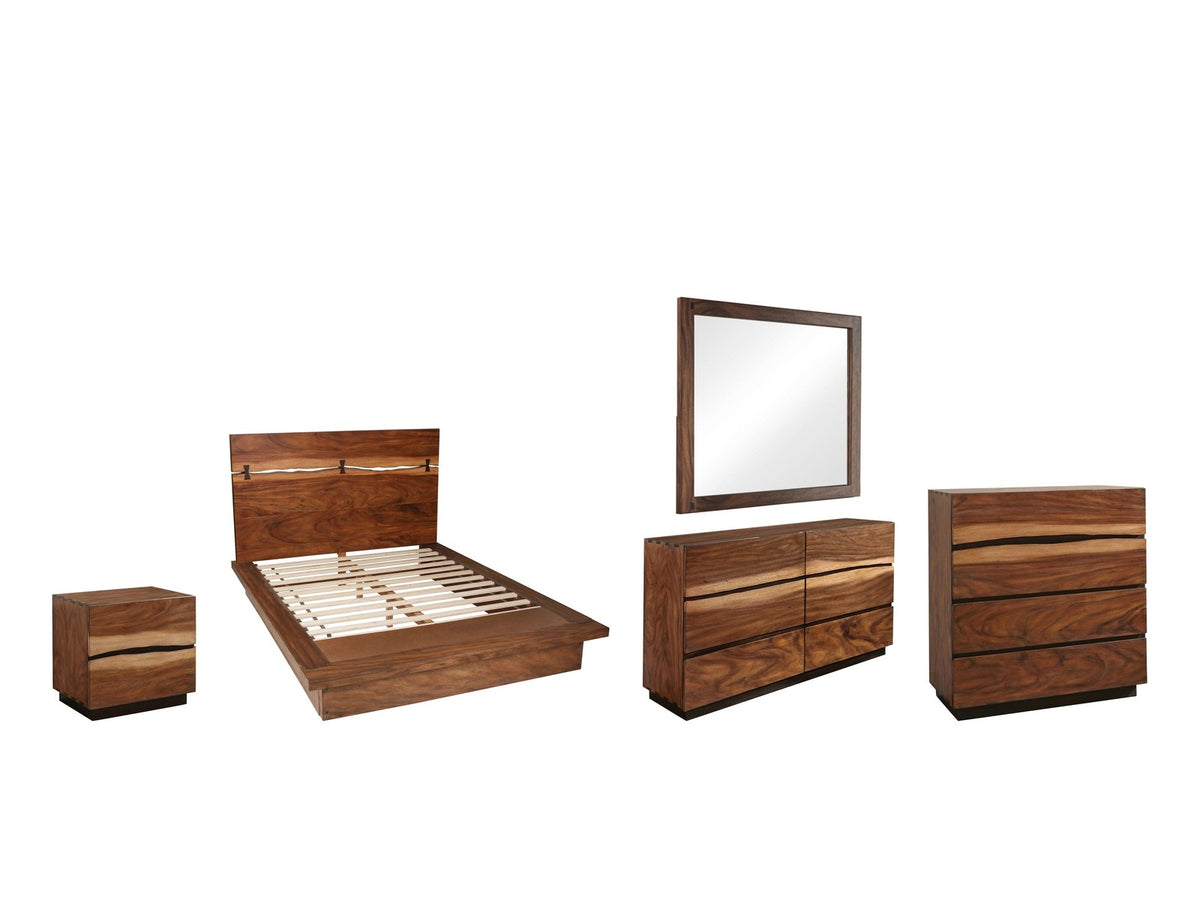 Fabriano Smokey Walnut Live-Edge-Style Bedroom Set: What's included, 5-piece