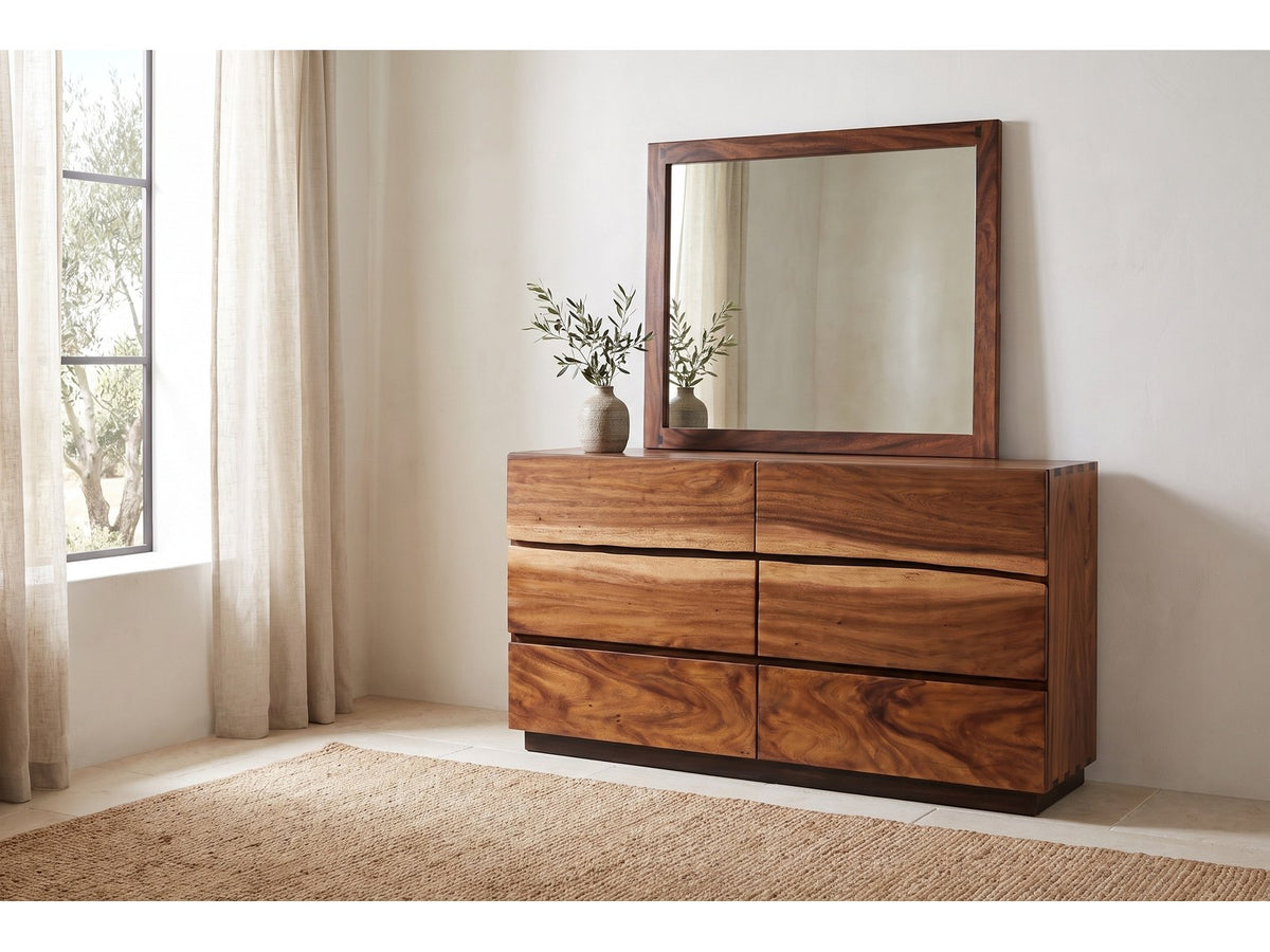 Fabriano Smokey Walnut Live-Edge-Style Bedroom Set: dresser with its mirror