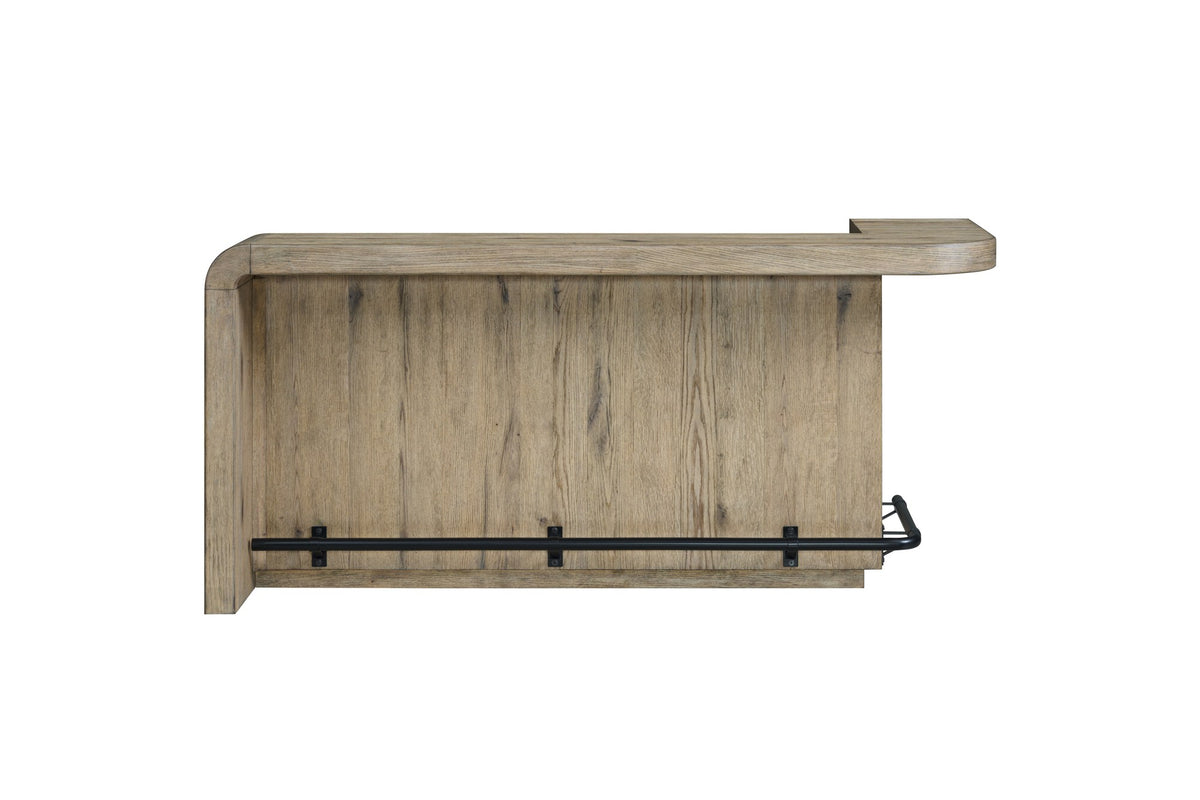 Firmo 78-Inch 2-Drawer Knotty Oak Veneer Counter-Height Home Bar with Footrest, front view