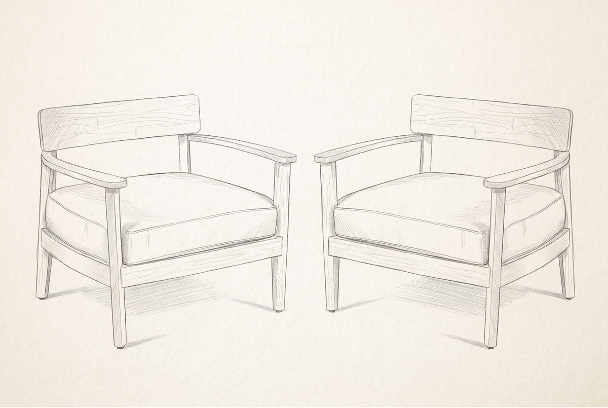 Pencil sketch of the two Furnari club chairs, three-quarter view