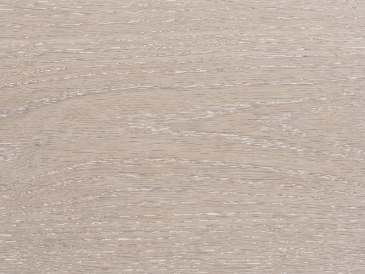 Close-up of the Gemona 41-Inch Cerused Oak 5-Drawer Chest: the cerused oak grain with white-filled pores