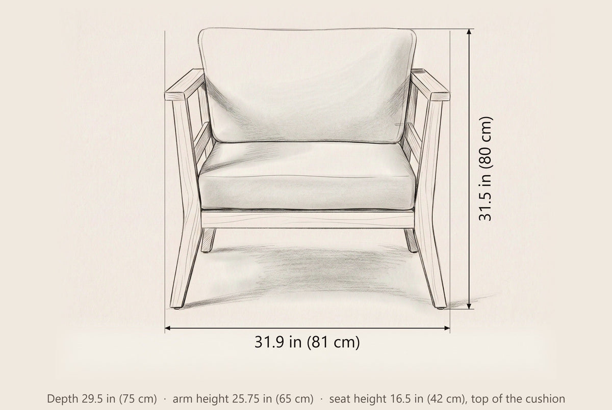 Geraci club chair dimensions: 31.9 in wide, 31.5 in high, 29.5 in deep