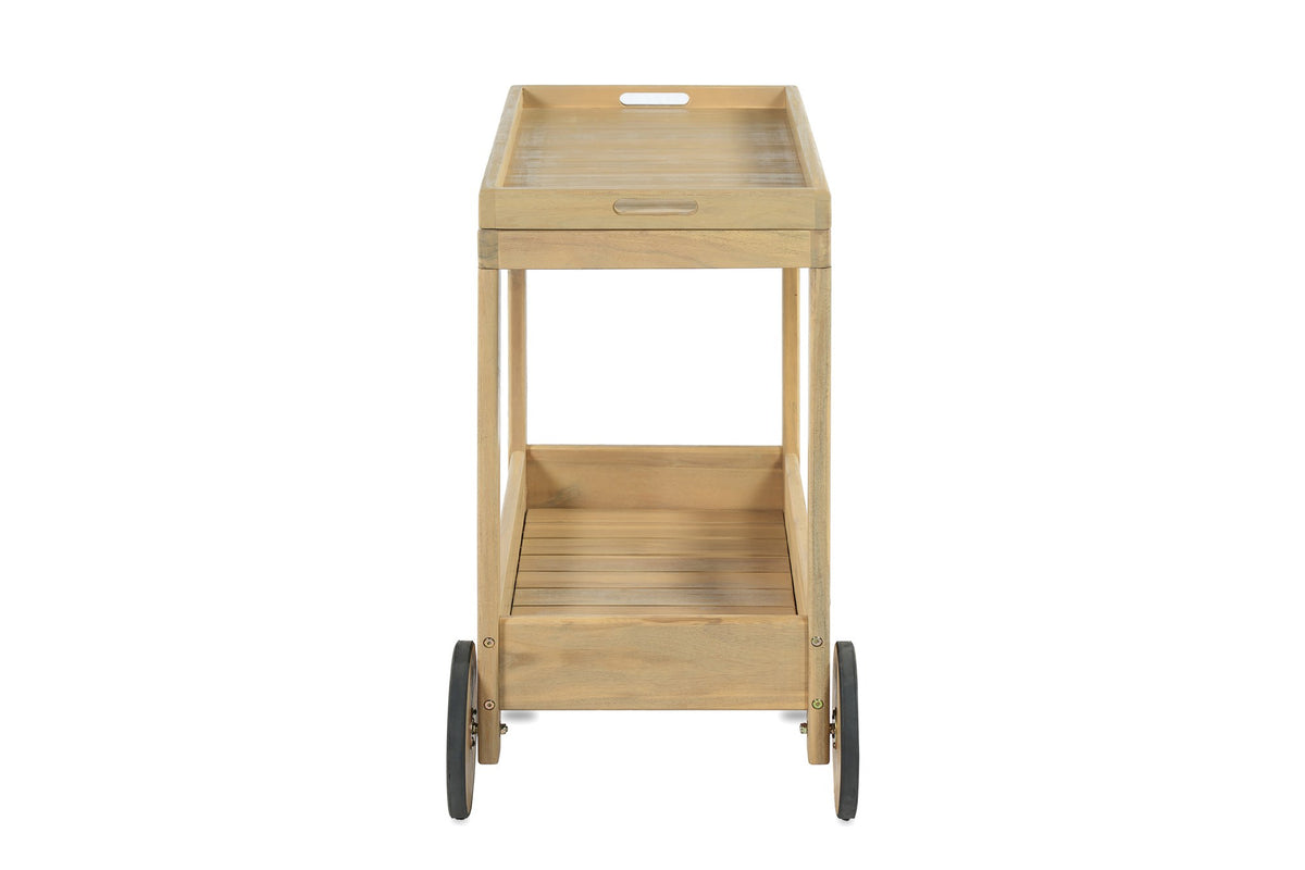 Gerocarne 36-Inch Acacia Wood Outdoor Rolling Bar Cart, side view