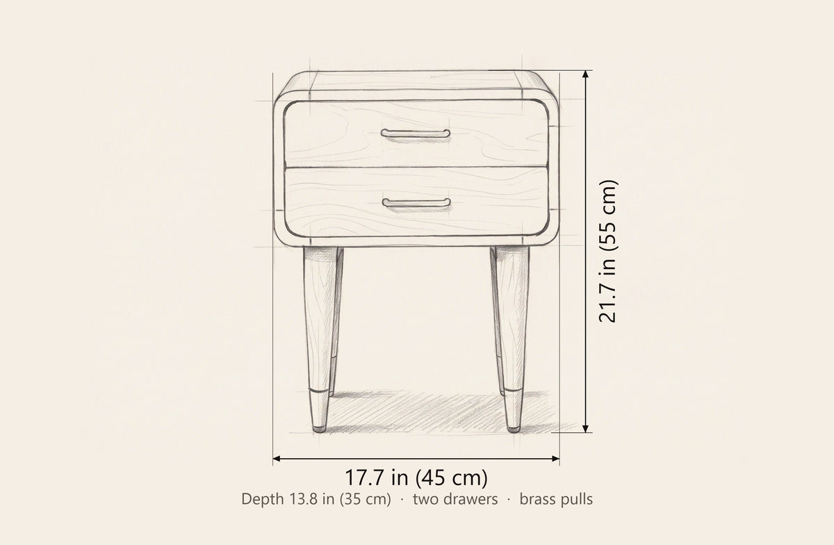 Ghilarza nightstand dimensions: 17.7 in wide, 21.7 in high, 13.8 in deep