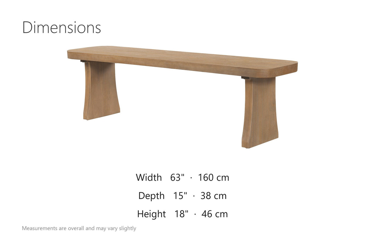 Grisolia 63-Inch Solid Pine Dining Bench, Seats 3 dimensions