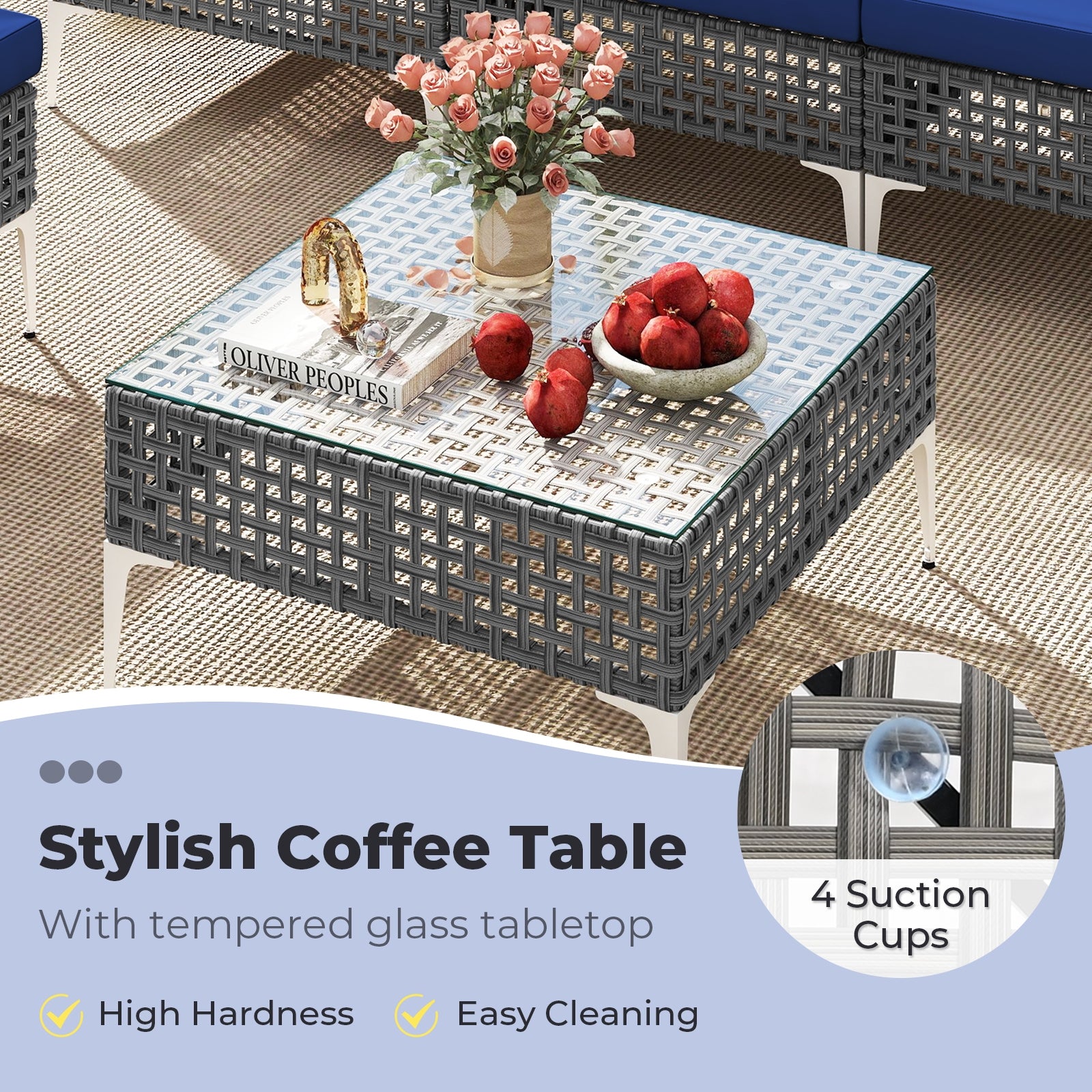 7 Piece Outdoor Furniture Set Wicker Chairs with Tempered Glass Coffee Table