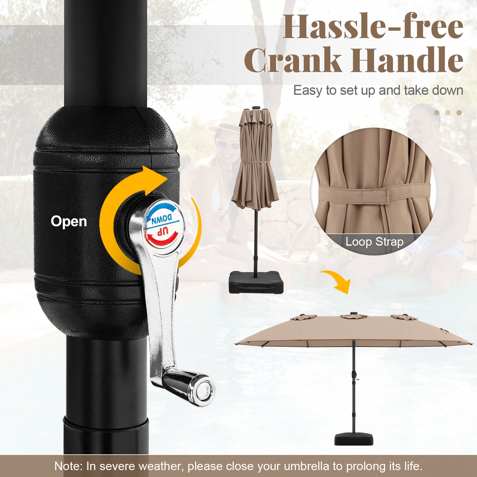 11 Pieces Patio Dining Set with LED Patio Umbrella with Base and Seat Cushions