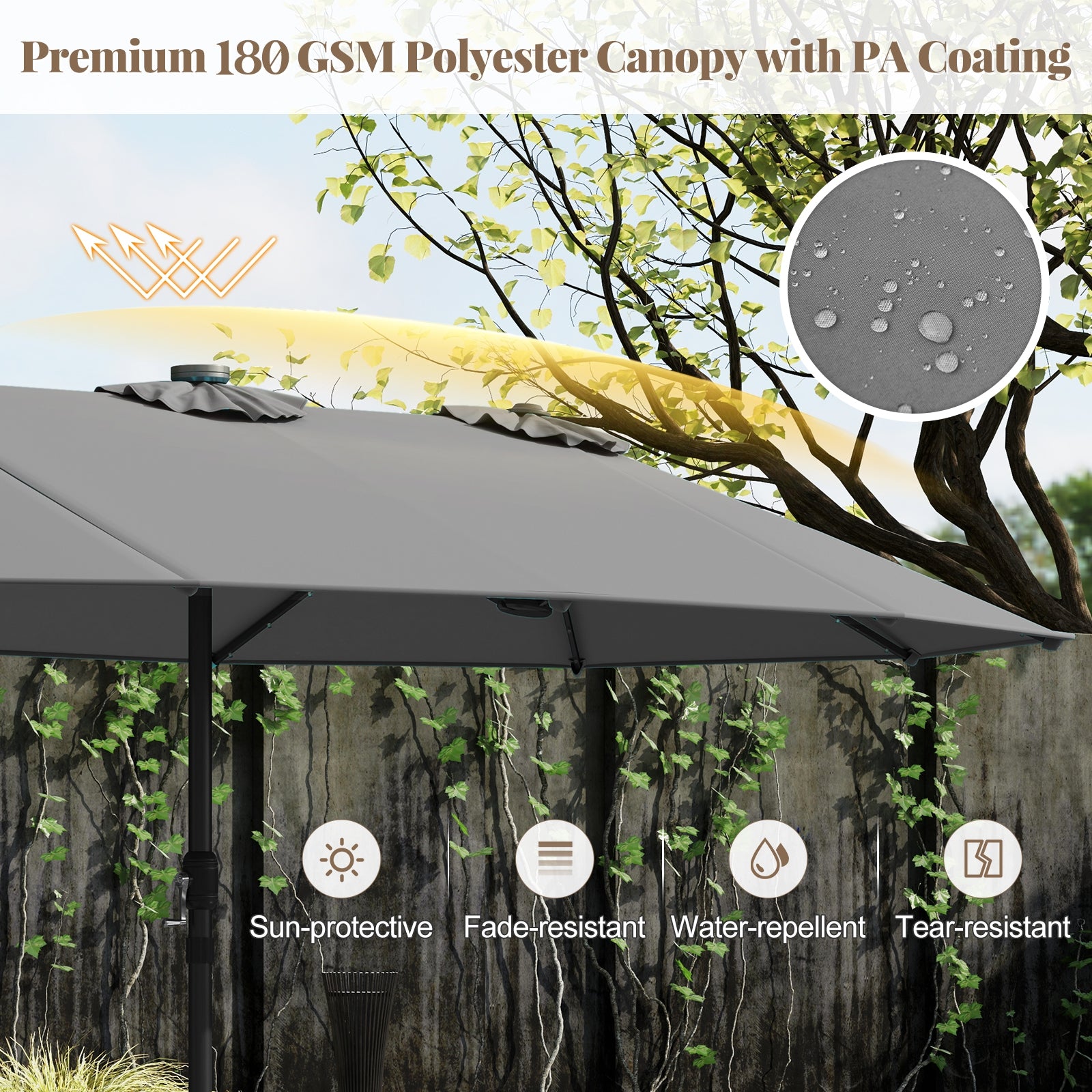 11 Pieces Patio Dining Set with LED Patio Umbrella with Base and Seat Cushions