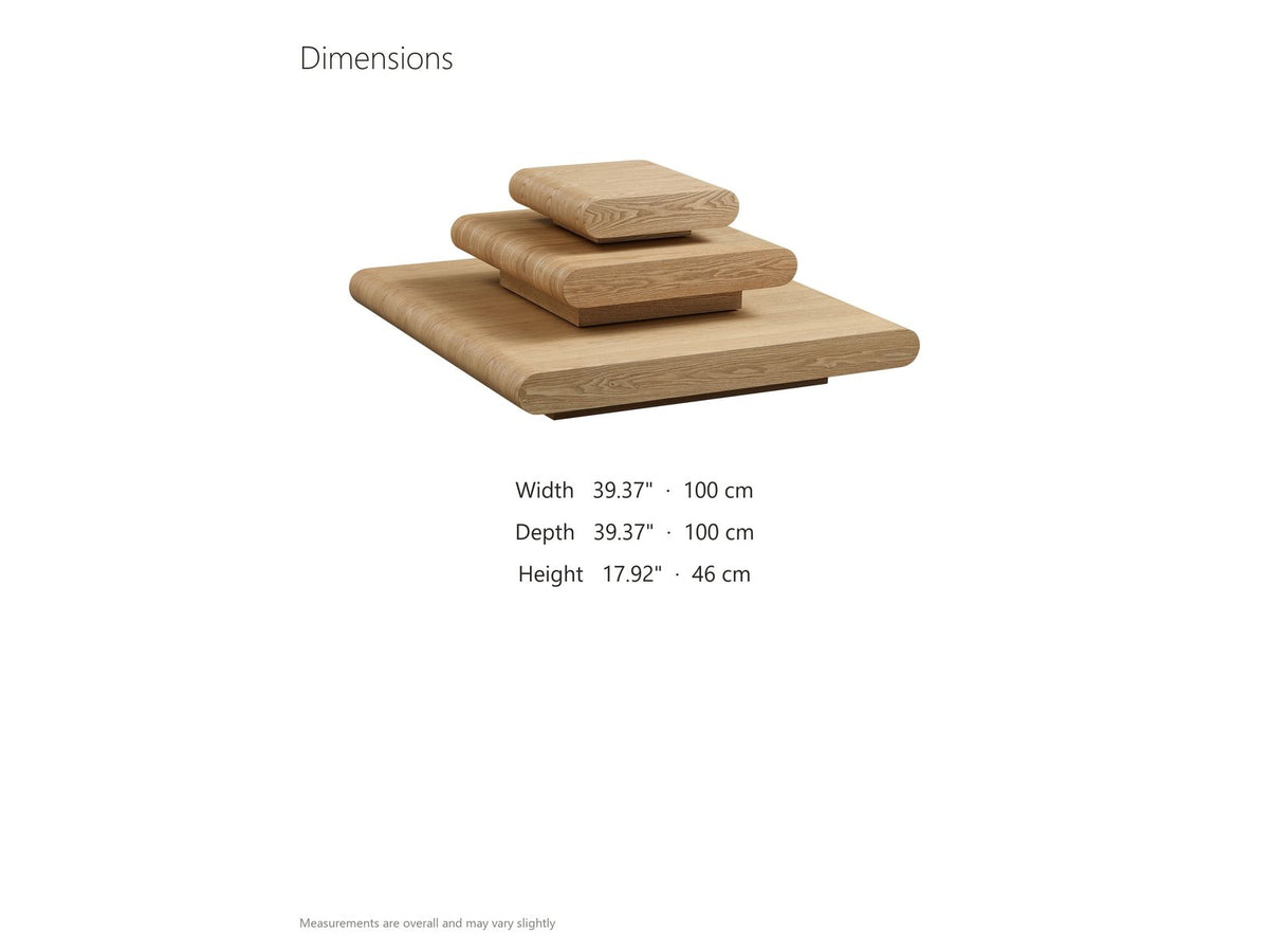 Ischia Natural Wood Veneer Stacking Coffee Table dimensions: 39.37 in wide, 39.37 in deep, 17.92 in high
