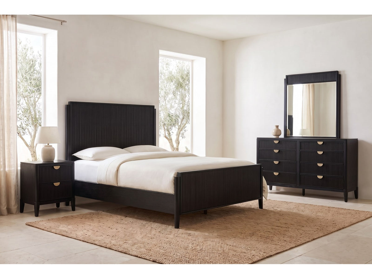 Jesi Black Fluted Oak Bedroom Set: the whole set