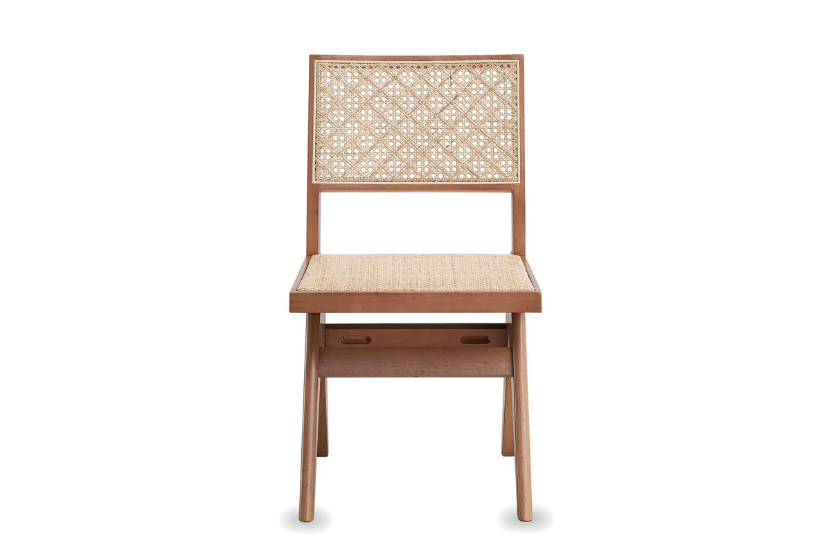 Joppolo Cane-Back Rubberwood Dining Chair (Set of 2), front view