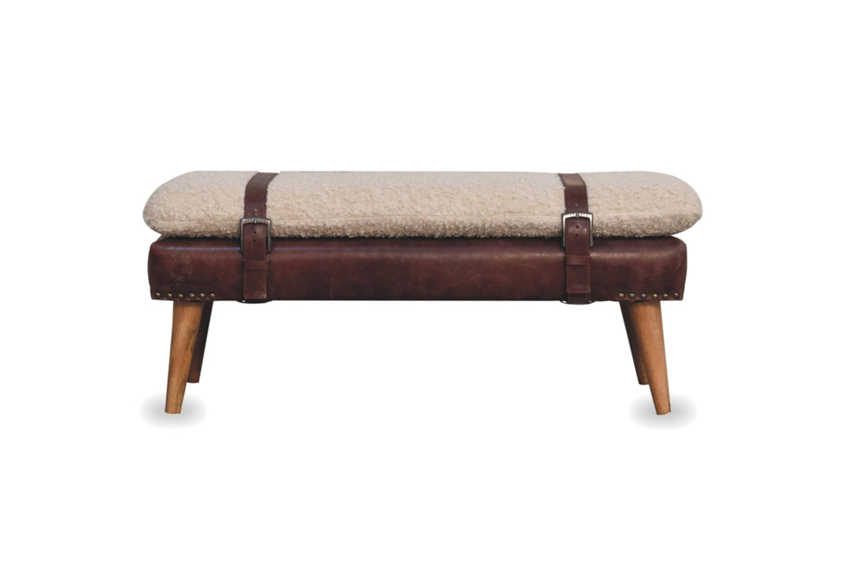 Lattarico 35-Inch Boucle and Leather Strapped Bench, front view