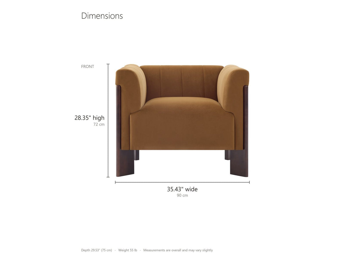Lecce Channel Velvet Armchair dimensions: 35.43 in wide, 29.53 in deep, 28.35 in high