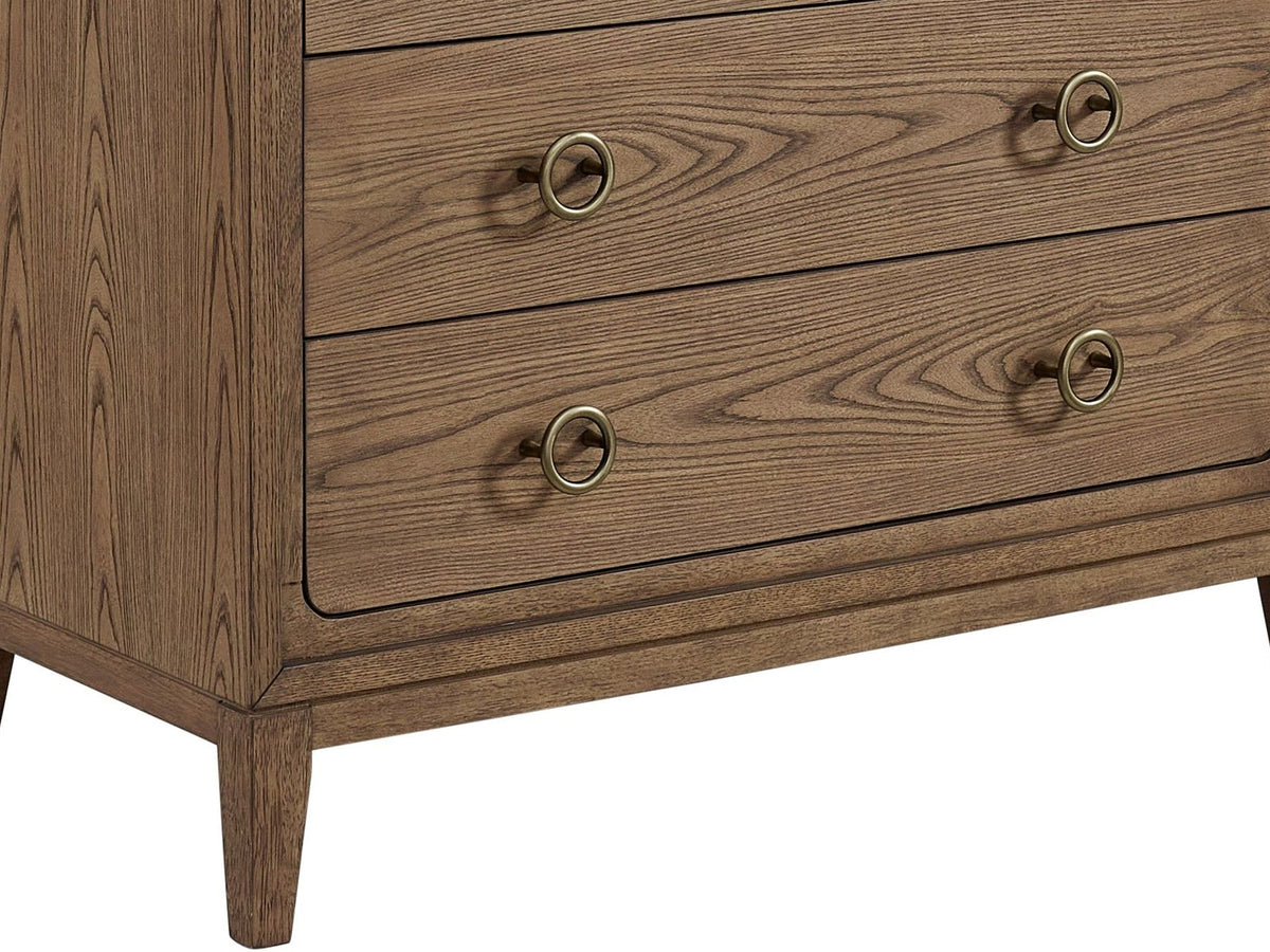 Close-up of the Legnago 40-Inch Latte Elm 5-Drawer Chest: base