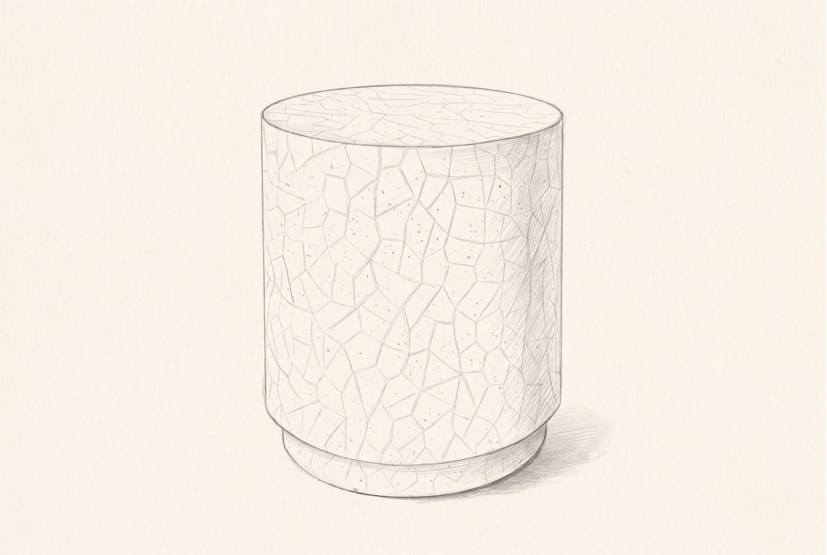 Pencil sketch of the Linguaglossa side table, drawn from the same three-quarter view