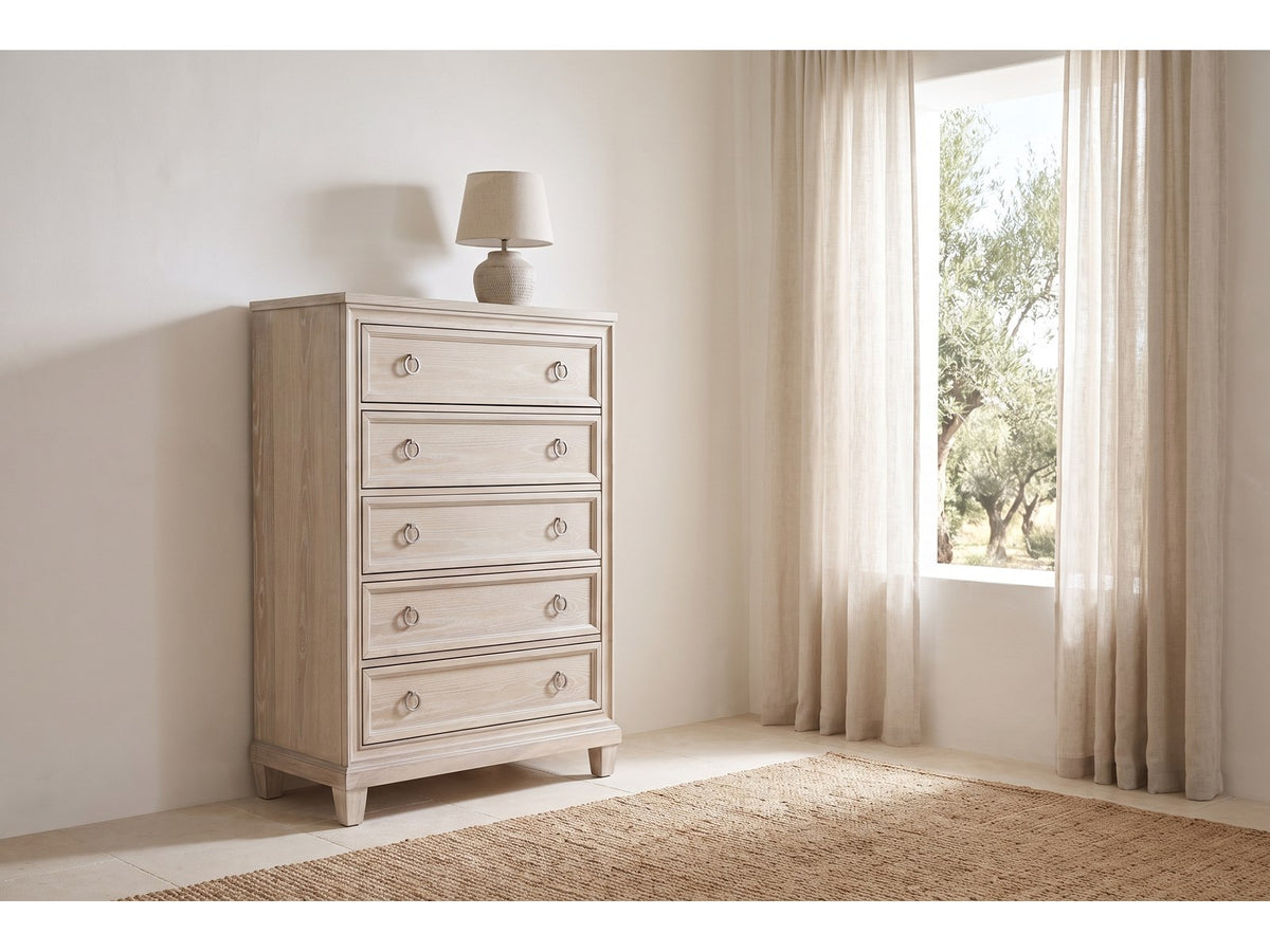 Loreto Washed Oak Upholstered Bedroom Set: chest