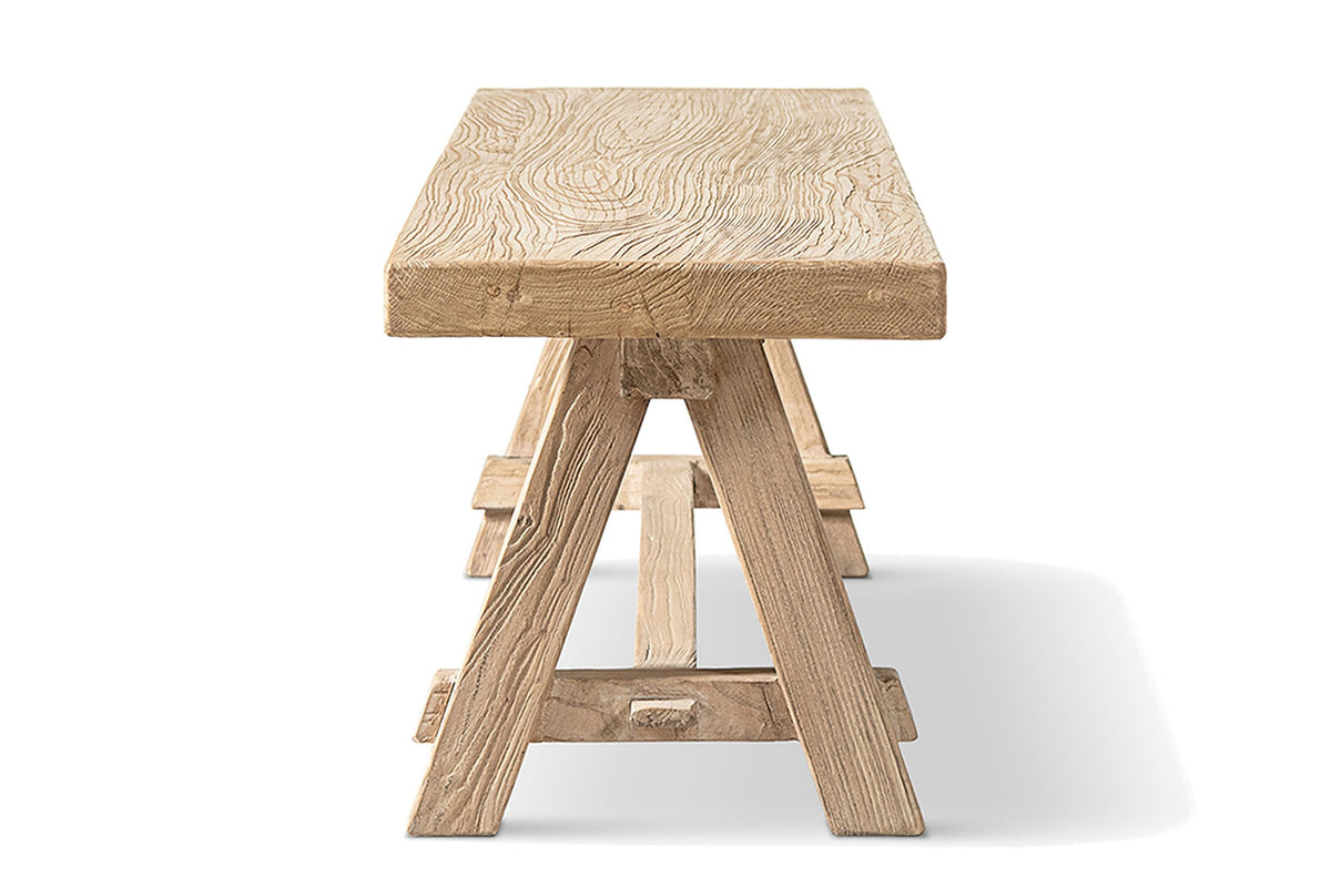 Magisano 72-Inch Reclaimed Elm Trestle Dining Bench, side view