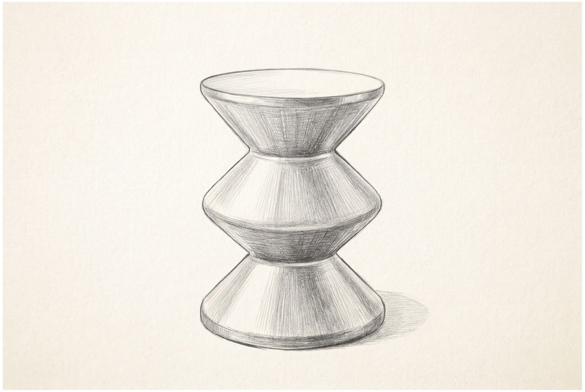 Pencil sketch of the Marineo zigzag side table, three-quarter view