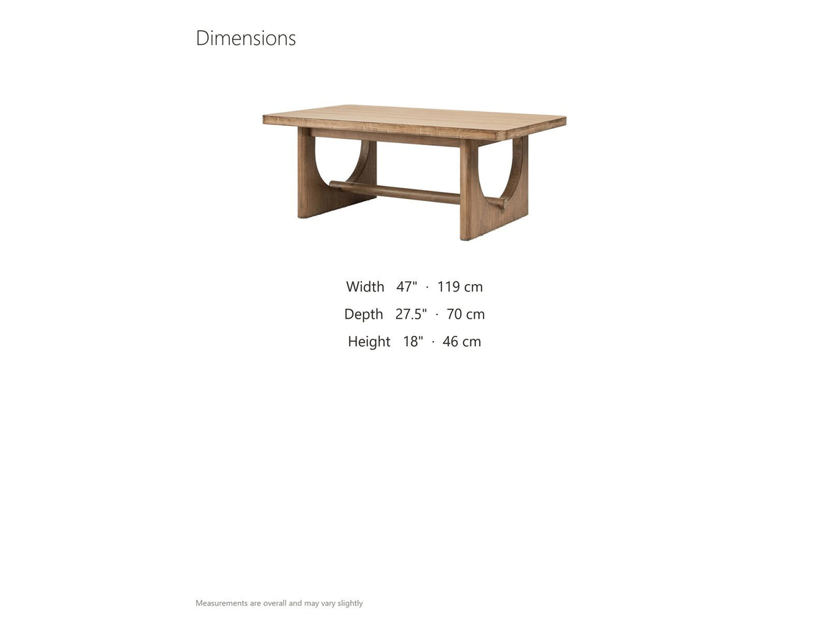 Matelica Reclaimed Pine Trestle Coffee Table dimensions: 47.0 in wide, 27.5 in deep, 18.0 in high