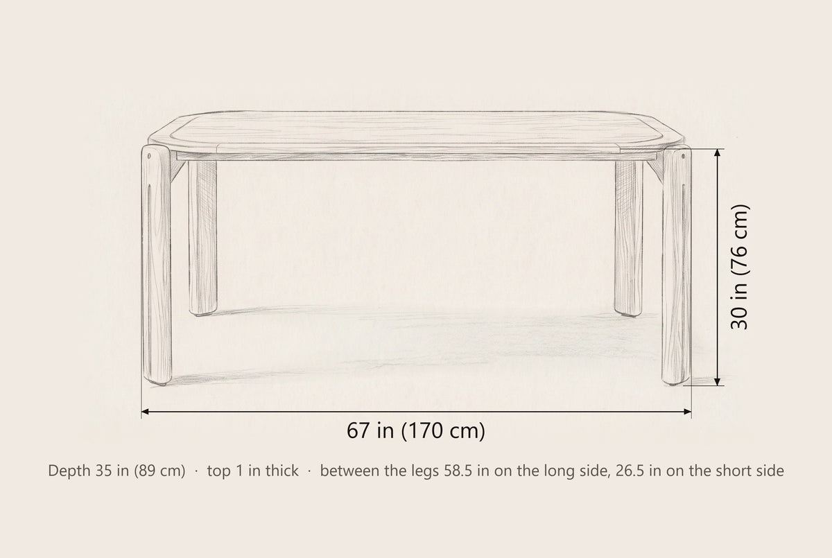 Mazara dining table dimensions: 67 in long, 30 in high, 35 in deep