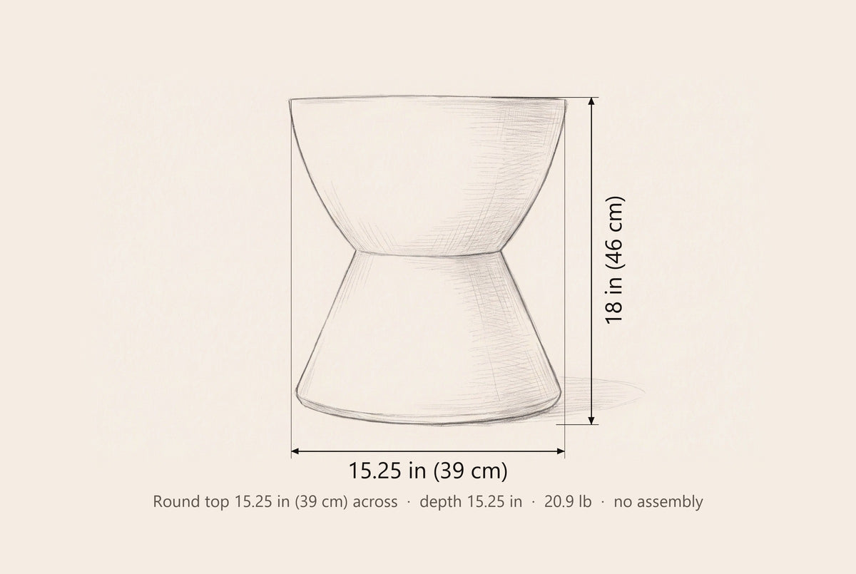 Mazzaro side table dimensions: 15.25 in wide, 18 in high