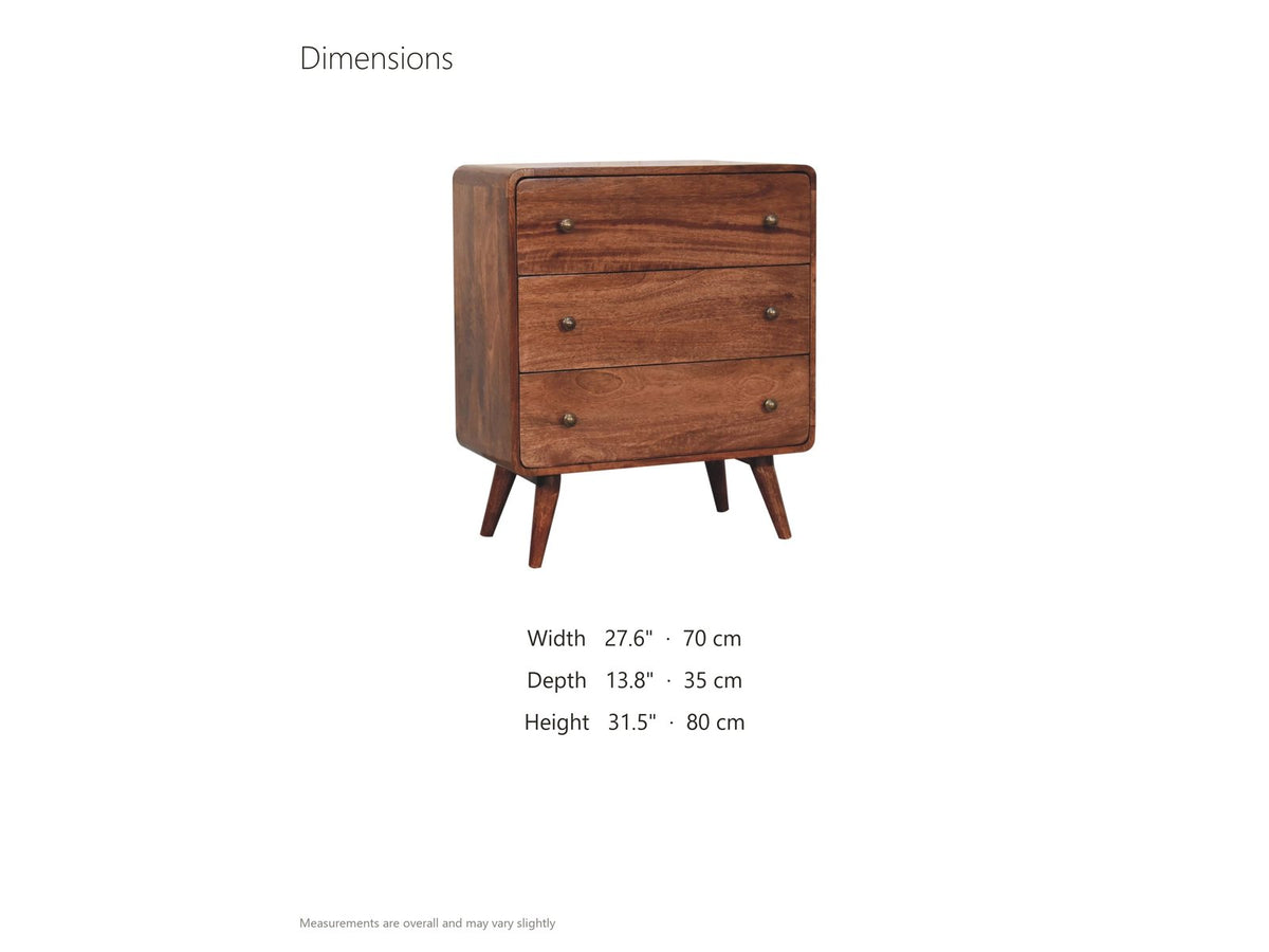 Mira 28-Inch Honey Caramel Solid Mango 3-Drawer Chest dimensions: 27.6 in wide, 13.8 in deep, 31.5 in high