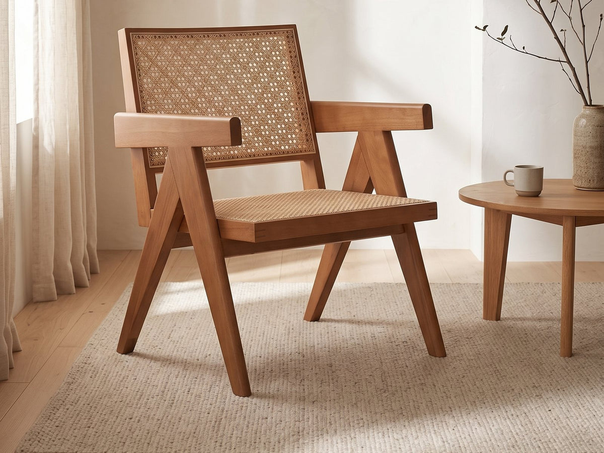 Modena Cane Lounge Chair in a sunlit room