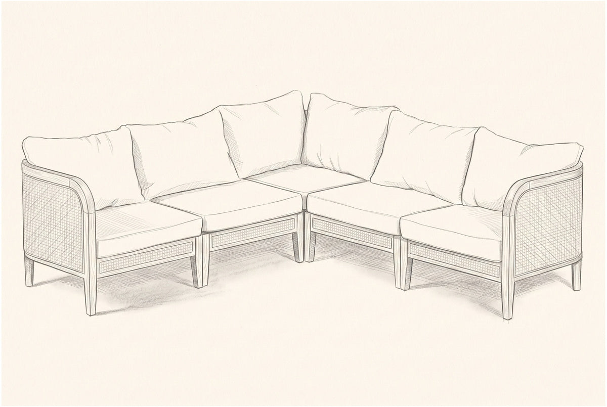 Pencil sketch of the Monreale corner sectional, five chairs in a V