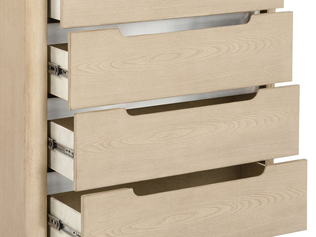 Close-up of the Monselice 38-Inch Light Elm 5-Drawer Chest: drawers