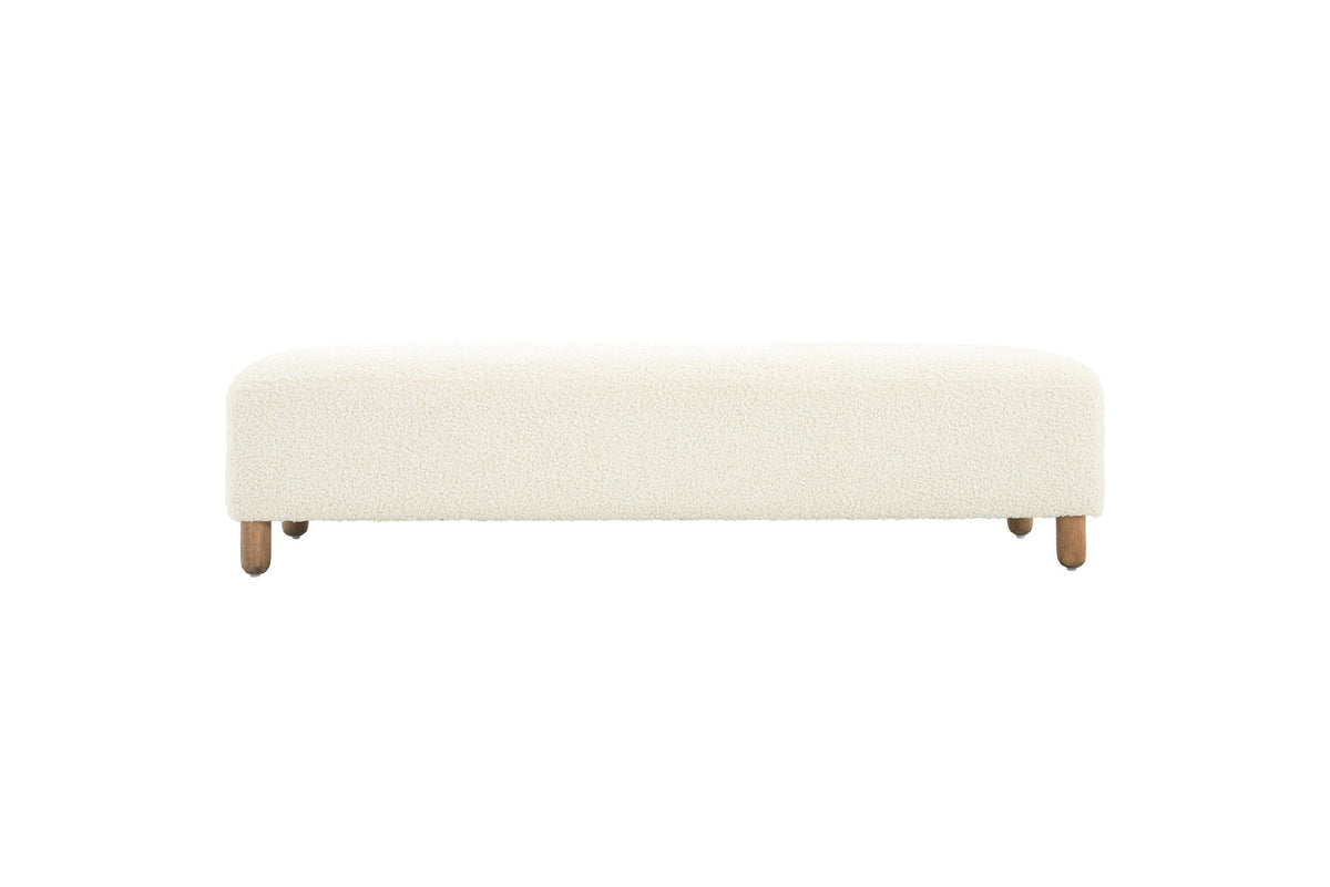 Montalto 60-Inch Ivory Sherpa Upholstered Bench Ottoman, front view