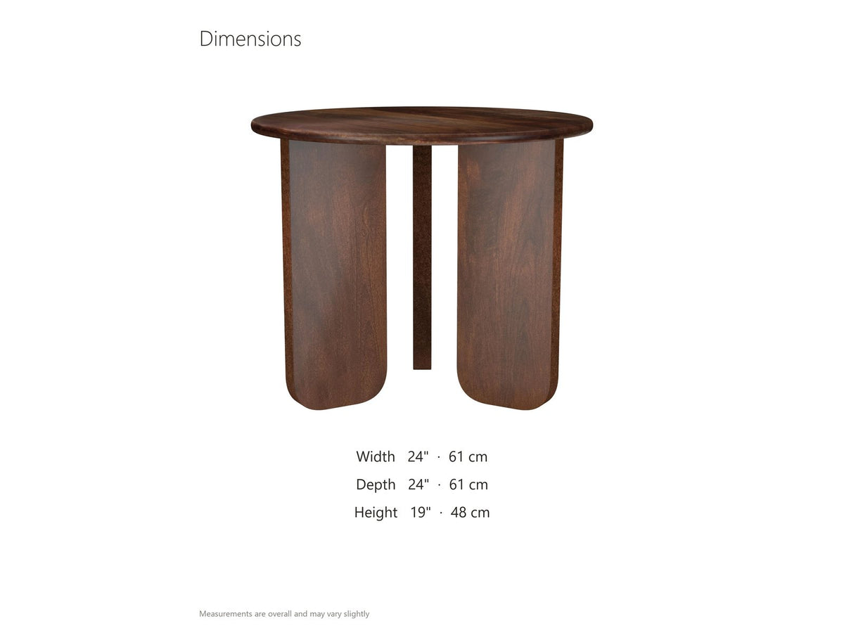 Morciano Mango Wood Round Side Table dimensions: 24.0 in wide, 24.0 in deep, 19.0 in high