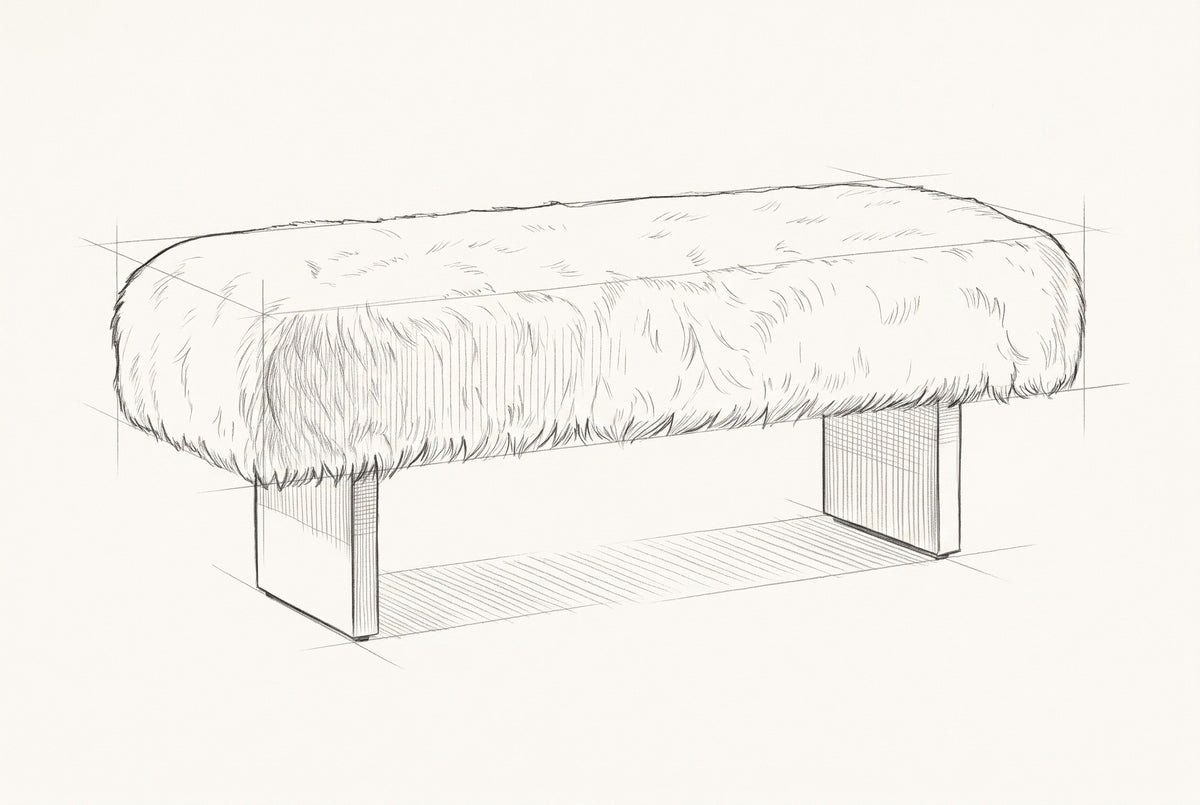 Pencil sketch of the Narni bench, drawn from the same three-quarter view