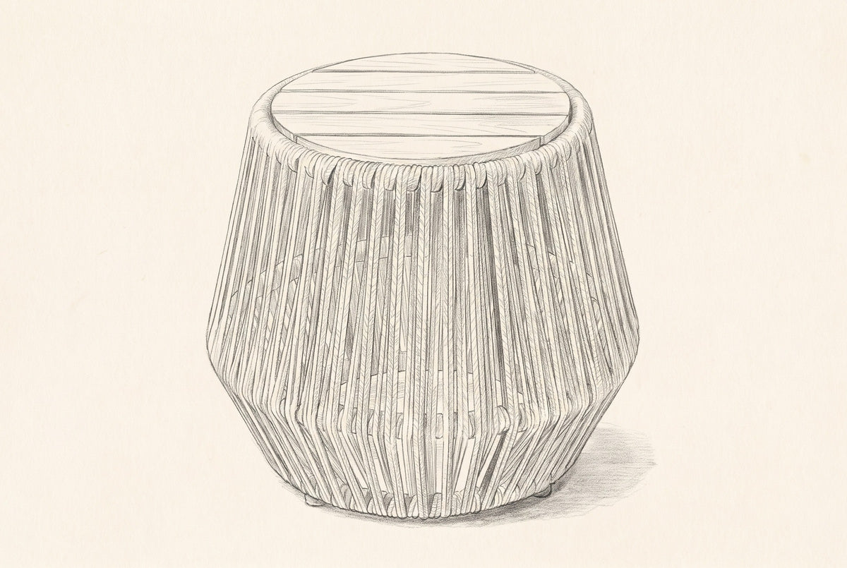 Pencil sketch of the Naro side table, three-quarter view