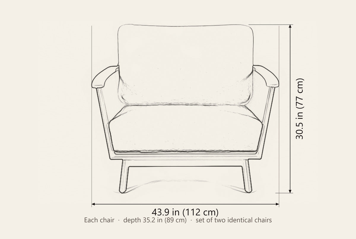 Naxos accent chair dimensions: each chair 43.9 in wide, 30.5 in high, 35.2 in deep
