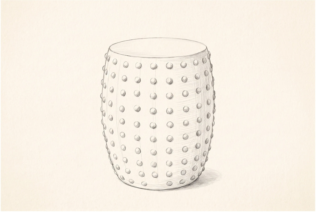 Pencil sketch of the Nicolosi side table, drawn from the same three-quarter view