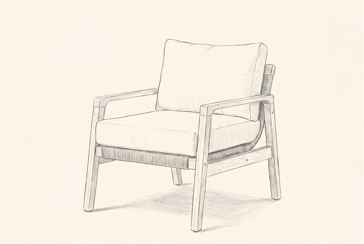 Pencil sketch of the Niscemi club chair, three-quarter front view