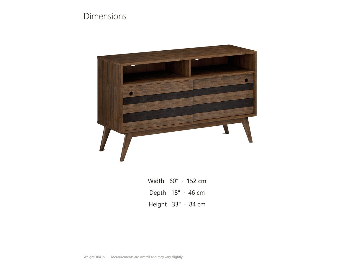 Offida Two-Tone Acacia Media Console dimensions: 60.0 in wide, 18.0 in deep, 33.0 in high