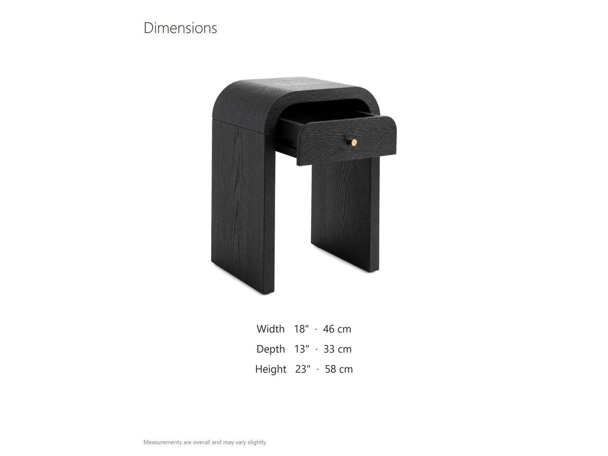 Oppido Black Ash Veneer Waterfall Side Table dimensions: 18.0 in wide, 13.0 in deep, 23.0 in high
