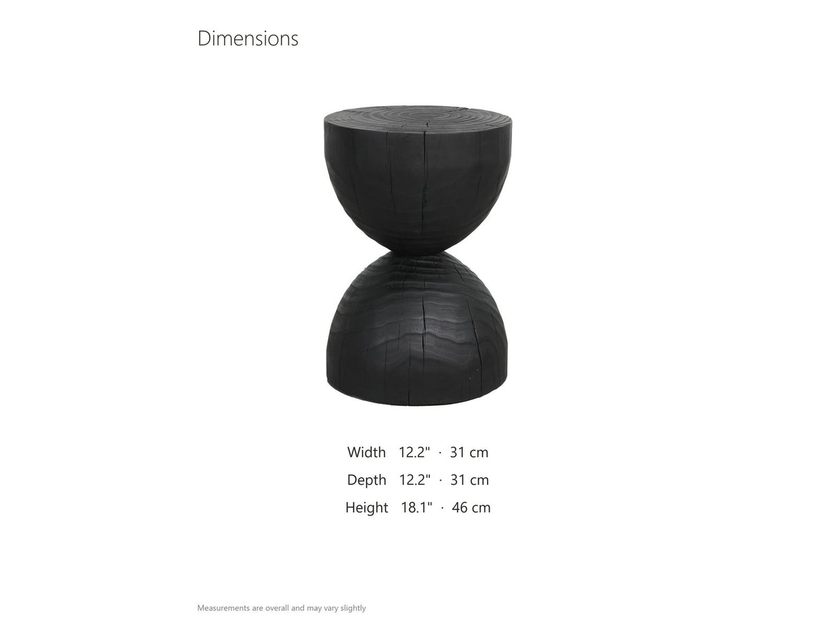 Orta Burnt Mango Hourglass Side Table dimensions: 12.2 in wide, 12.2 in deep, 18.1 in high