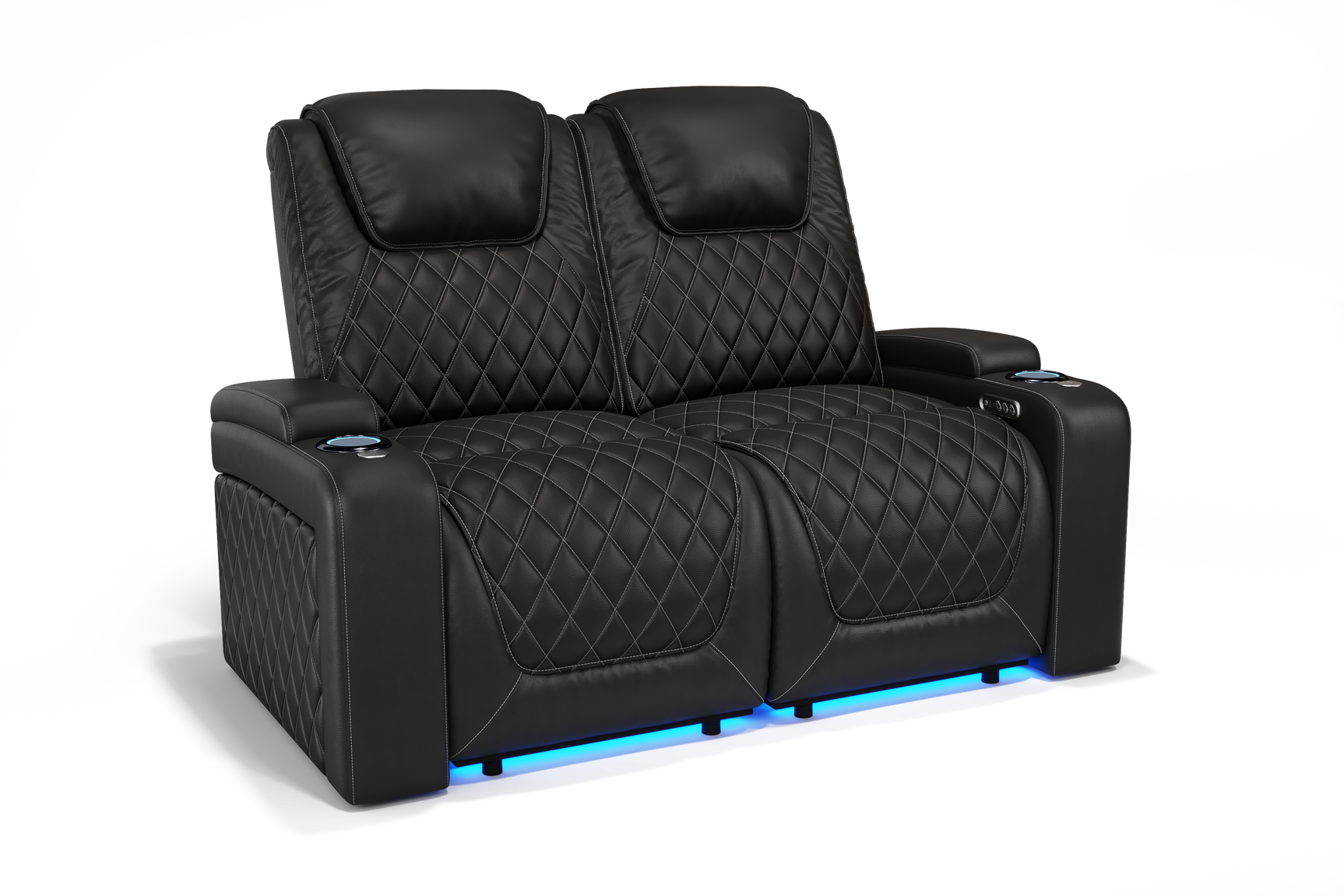 Valencia 2025 New Oslo Leather Home Theater Seating Row of 2 Loveseat, Midnight Black